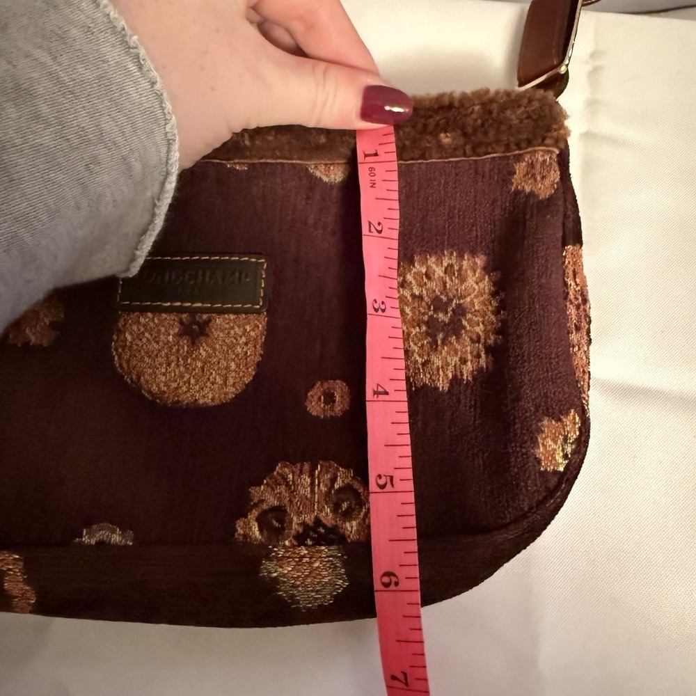 Longchamp Small Brown Velvet Shearling Floral Shoulder Bag Purse Handbag - Picture 11 of 12